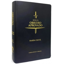 Bíblia obreiro aprovado com harpa cristã - Capa flexível em couro sintético na cor preto e beiras douradas Bíblia obreiro aprovado com harpa cristã - Capa flexível em couro sintético na cor preto e beiras douradas