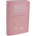 Bíblia Sagrada NAA Capa flexível em couro sintético na cor rosa e beiras prateadas
