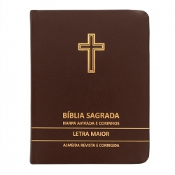 Bíblia Sagrada Cruz Marrom Média | ARC | Letra Maior | Harpa Avivada e Corinhos | Capa Premium Luxo
