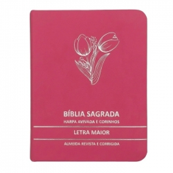 Bíblia Sagrada Tulipa Pink Média | ARC | Letra Maior | Harpa Avivada e Corinhos | Capa Premium Luxo