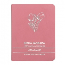 Bíblia Sagrada Tulipa Rosa Média | ARC | Letra Maior | Harpa Avivada e Corinhos | Capa Premium Luxo