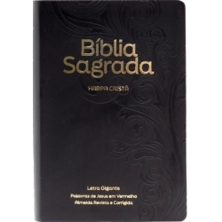 Bíblia Sagrada com harpa cristã, letra gigante e palavras de Jesus em vermelho