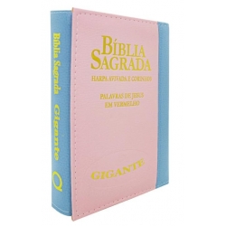 Bíblia ARC PJV Letra Gigante Com Harpa Avivada E Corinhos - Capa Carteira Bicolor Azul e Rosa