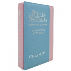 Bíblia ARC PJV Letra Gigante Com Harpa Avivada E Corinhos - Capa Carteira Bicolor Rosa e Azul
