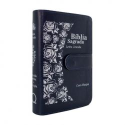 Bíblia ARC Letra Grande Com Textos Coloridos, Harpa Cristã e Corinhos - Capa Azul Com Imã e Caneta