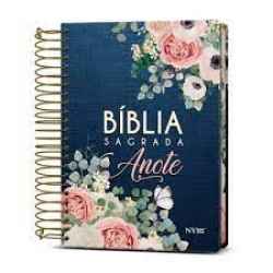 Bíblia Anote NVI - Espaço para Anotações - Capa Dura com Espiral - Flores Jeans