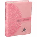 Bíblia Sagrada -  letra grande - capa rosa com beiras floridas