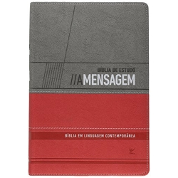 Bíblia de Estudo a Mensagem CP Cinza e Vermelho 