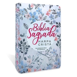 Bíblia Sagrada Com Harpa Palavras de Jesus a Vermelho Capa Floral