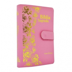 Bíblia Sagrada Letra Hipergigante Harpa Avivada E Corinhos - Carteira Rosa Claro