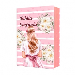 Bíblia Sagrada NVA - Letra Grande - Textos Coloridos - Capa Dura Menina Rosa