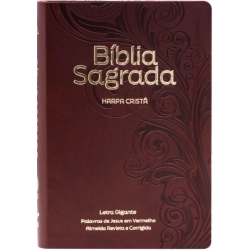 Bíblia Sagrada com harpa cristã, letra gigante e palavras de Jesus em vermelho  - Vinho